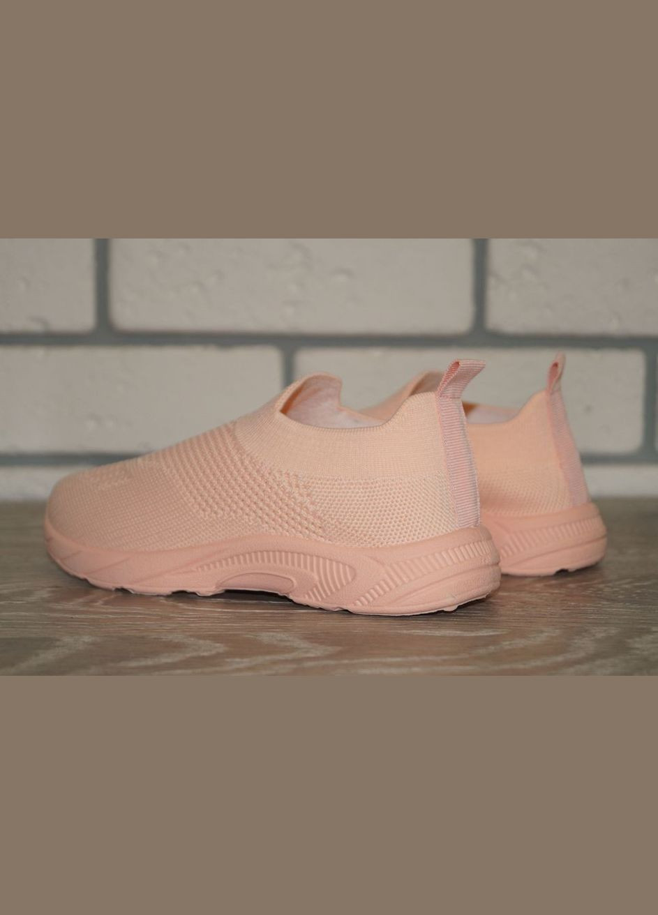 Персиковые демисезонные кроссовки для девочки текстильные персиковые без шнурков Blue Rama