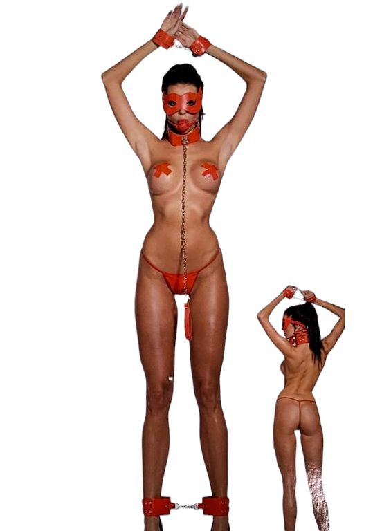 Комплект 6 предметів (наручники+маска+пестиси+нашийник з кляпом+труси+поножи) Sunspice (298050314)