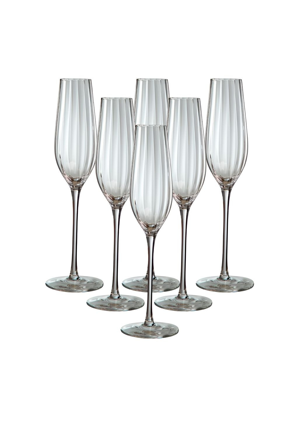Набір келихів для шампанського ребристих на тонкій ніжці 6 штук по 350 мл TS Kitchen (328441010)