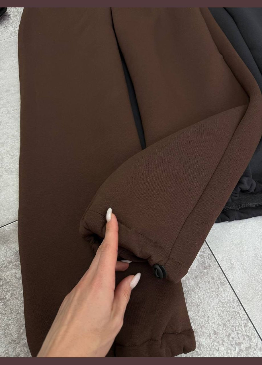 Теплый качественный комбинезон в стиле оверсайз Adelante комбинезон-брюки однотонный коричневый повседневный флис, трехнитка