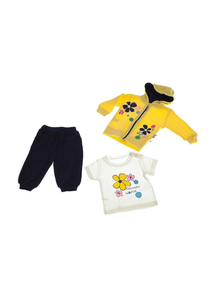 Жовтий демісезонний костюм трійка для дівчинки трикотажний квіти жовті 86 см (33589) BABYKROHA