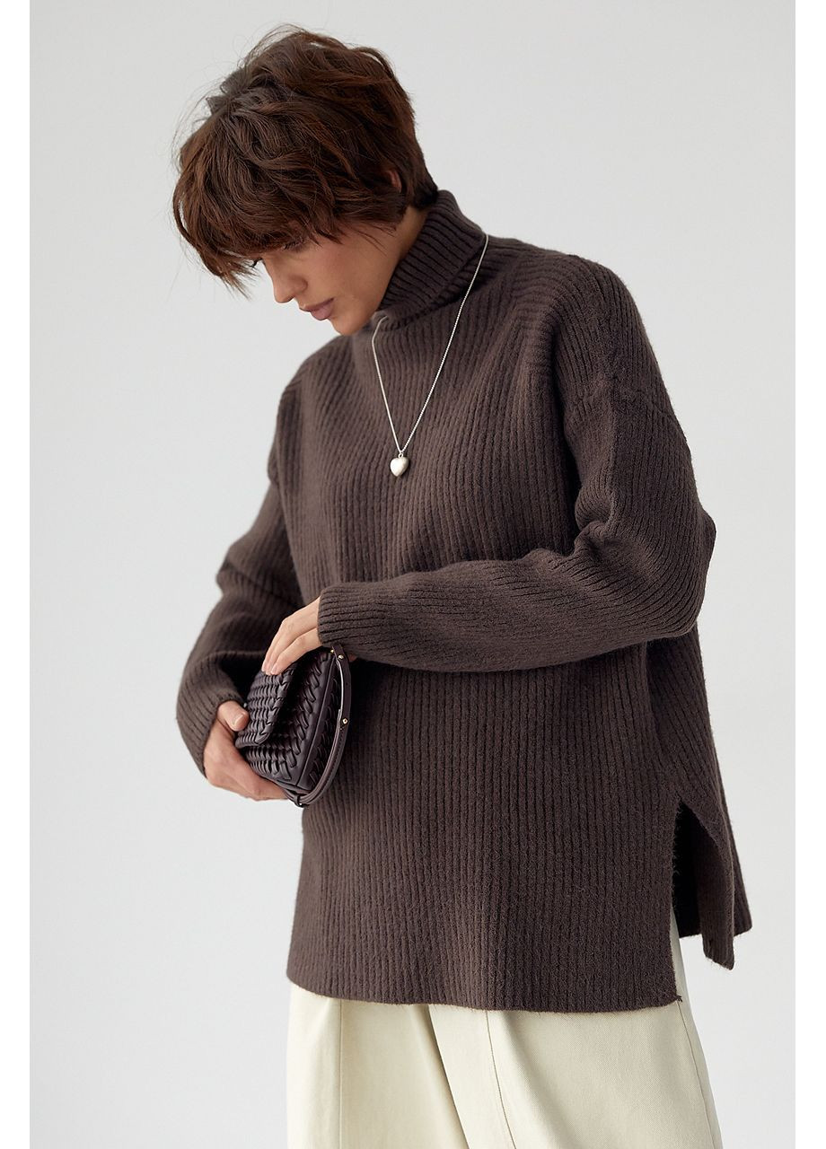 Вязаная туника в рубчик с высокой горловиной - молочный цвет Lurex (370602243)