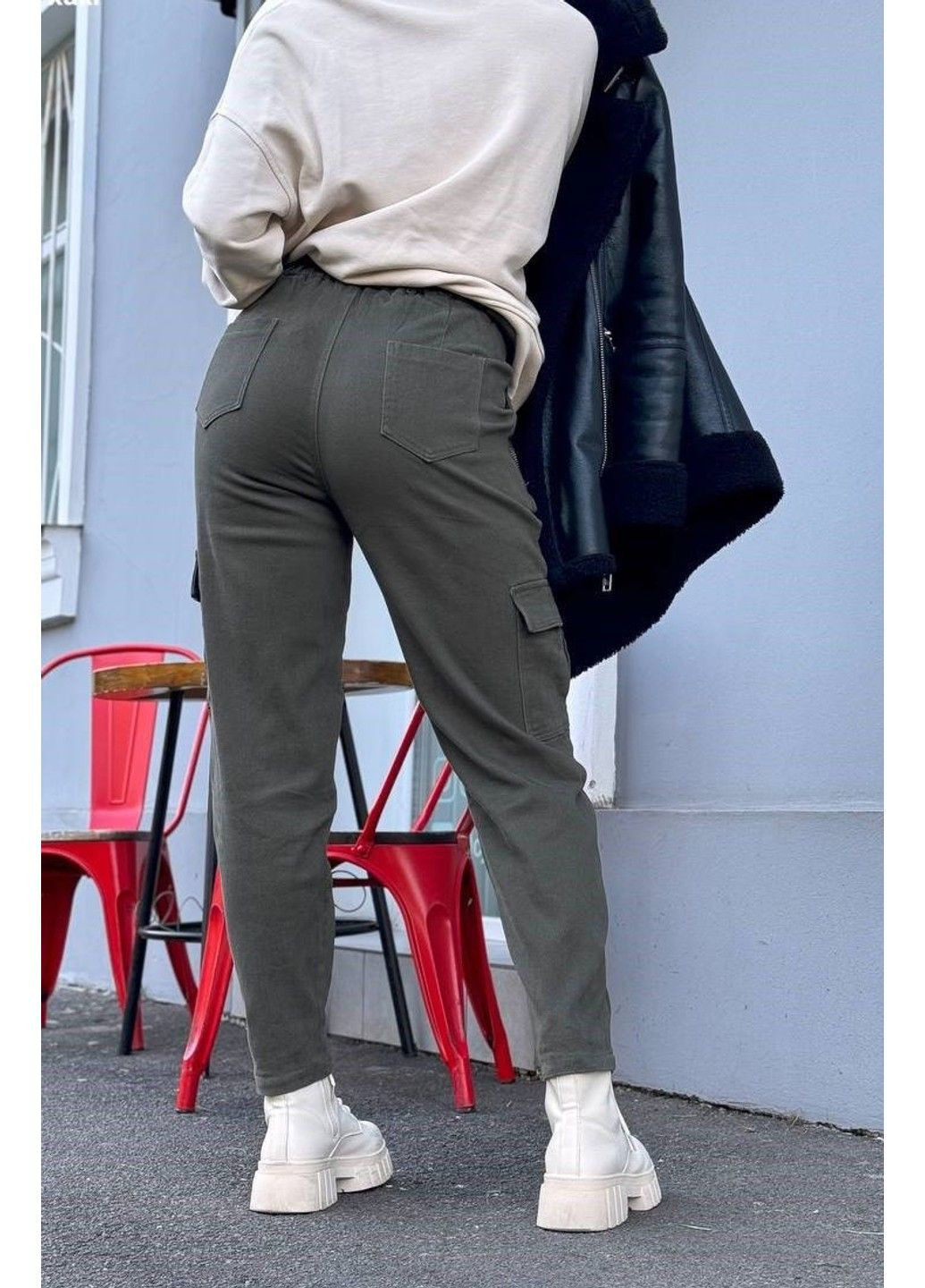 Штани карго жіночі на байці хаки Fudeyan (311600370)