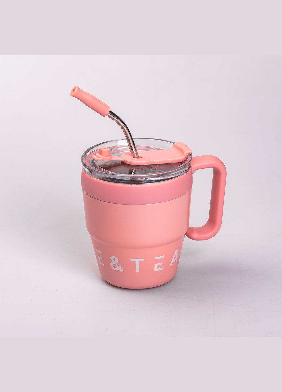 Термочашка Coffee & Tea з трубочкою рожева HP-14-23P Yiwu (308038534)