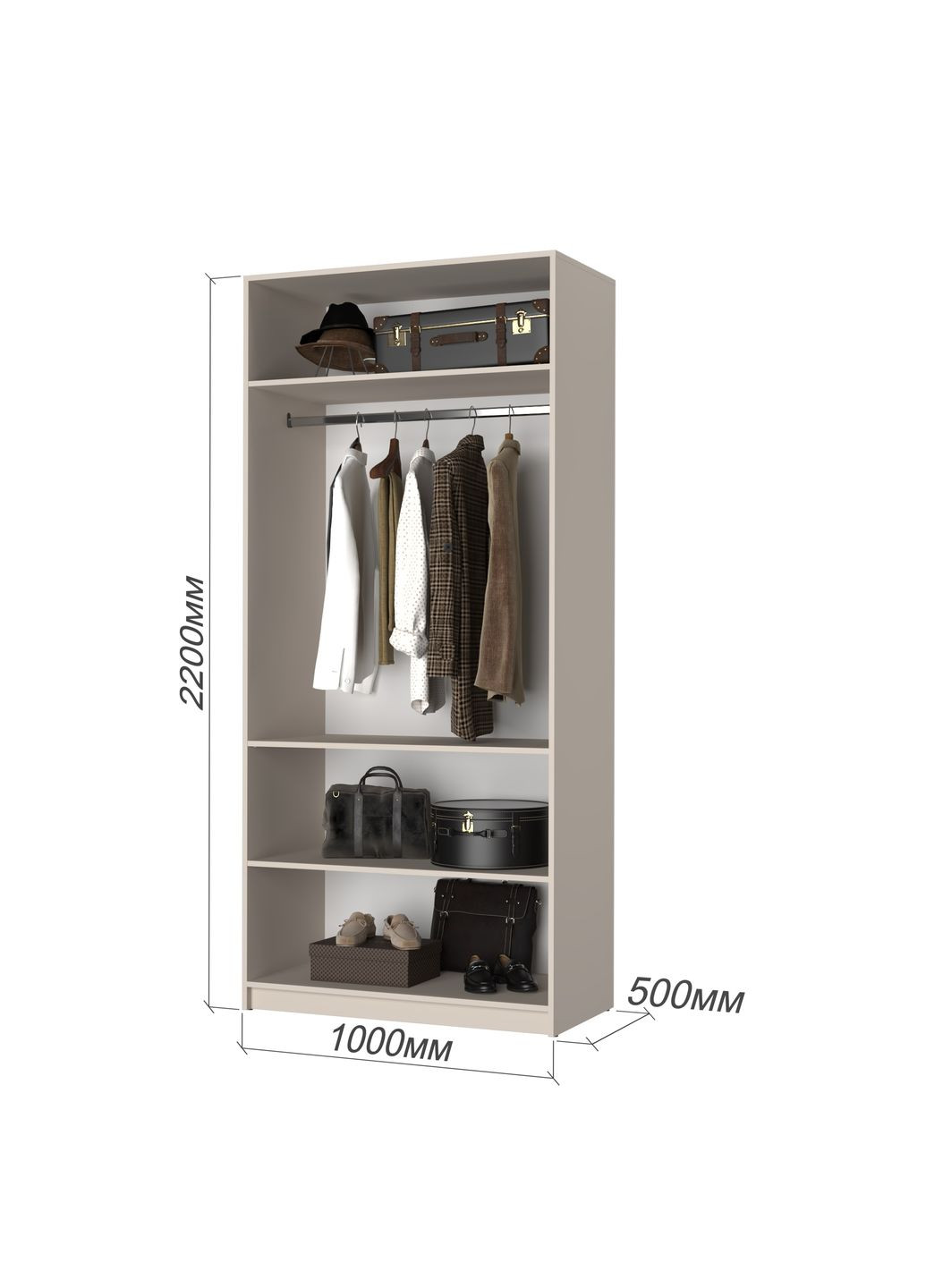 Шафа 2-дверна Оскар ДСП BG, комплект полиць 100x52x220 см (MBS-4508) MebelStar (366427566)