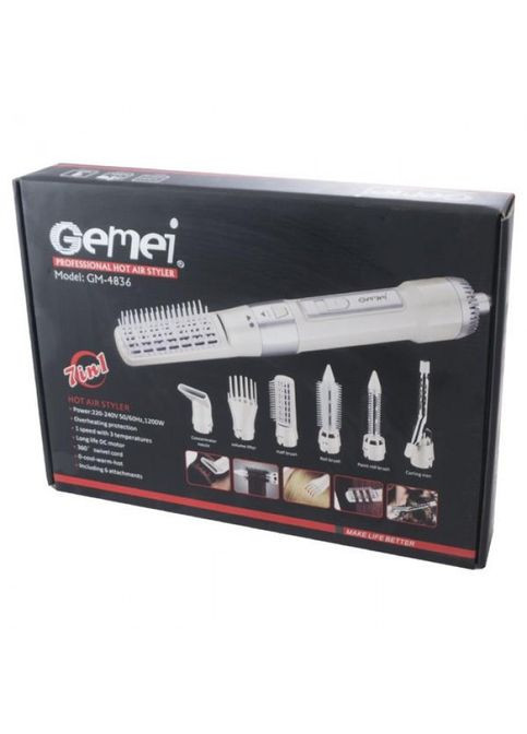 Фен для волос стайлер с насадками Gemei GM-4836 7в1 1200 Вт Белый с розовым No Brand (323486434)