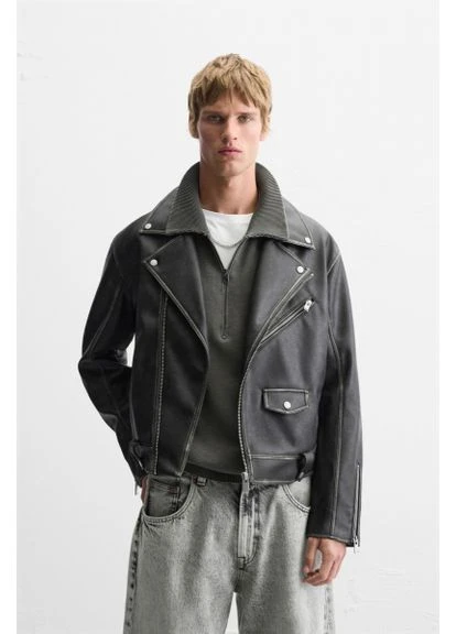 Комбінована демісезонна куртка косуха еко шкіра 3715/428 brown Zara