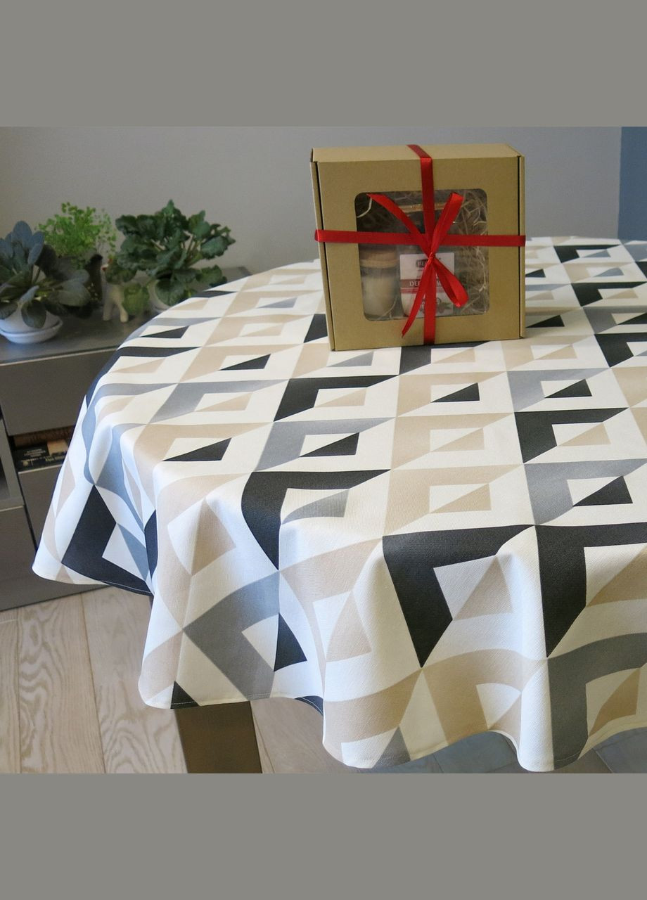 Скатерть на круглый стол водоотталкивающая хлопковая в стиле Модерн с геометрическим рисунком 140 Maystat (305390069)