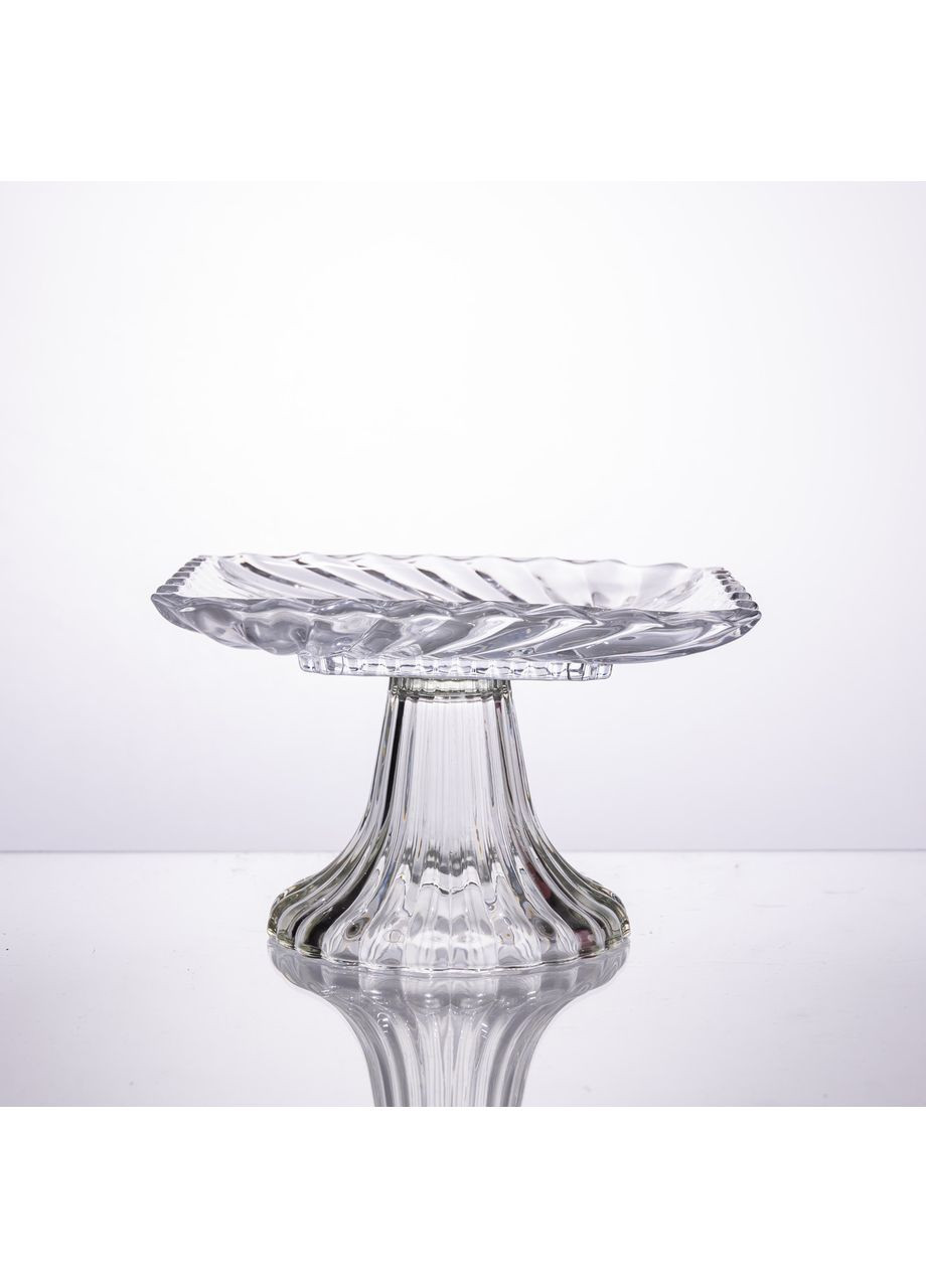 Тортівниця скляна квадратна на ніжці, 16×16 см прозора 64486-15 Yiwu (370801322)