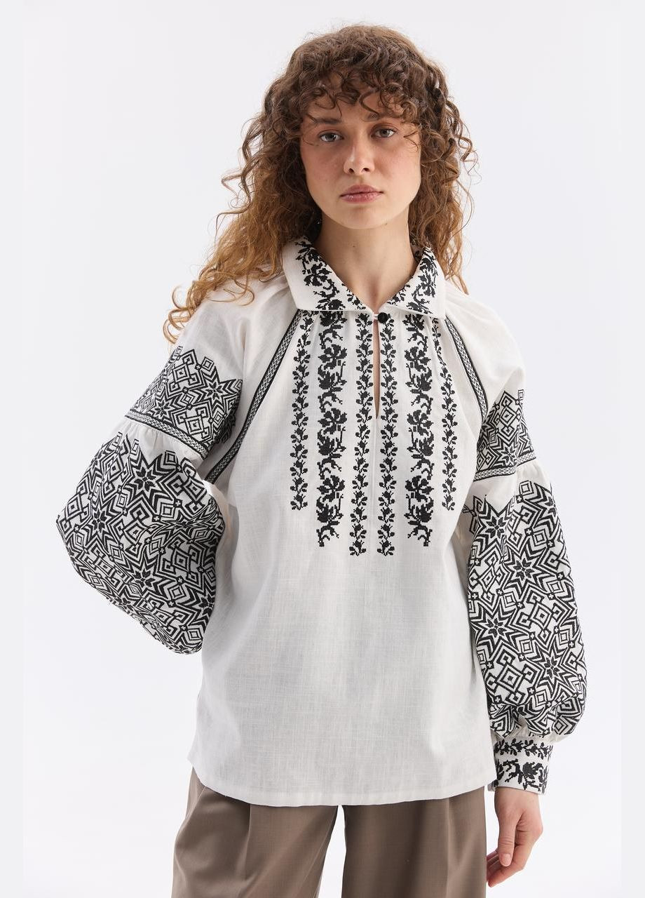 Бежевая женская вышиванка "сокальская" MEREZHKA узор орнамент крапива (340403381)
