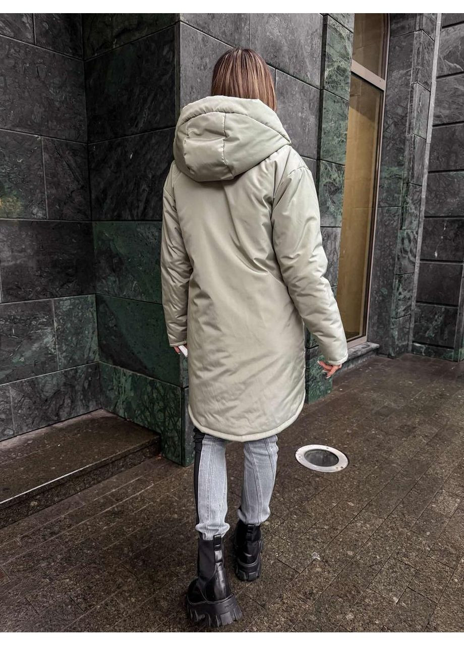 Фисташковая демисезонная женская удлиненная куртка-парка с капюшоном Sofia B-004