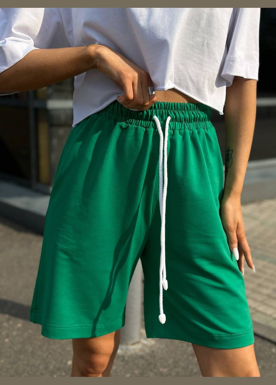 Однотонні зелені повсякденні шорти бермуди з трикотажної двонитки, вільні шорти по коліно No Brand 1292-1 (289355150)