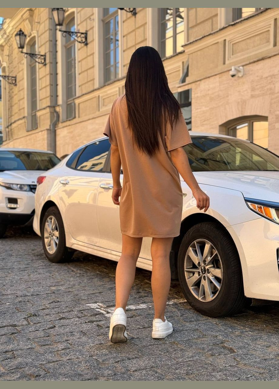 Темно-бежева повсякденний жіноча сукня-футболка сукня-футболка Україна мультикам