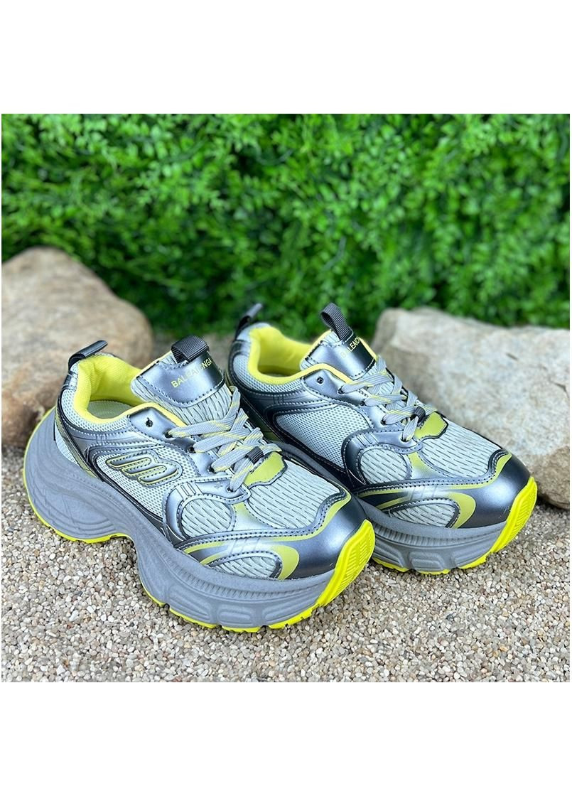 Жіночі кросівки комбіновані на платформі Е-0020817-5 Сіро-салатові No Brand (297400677)