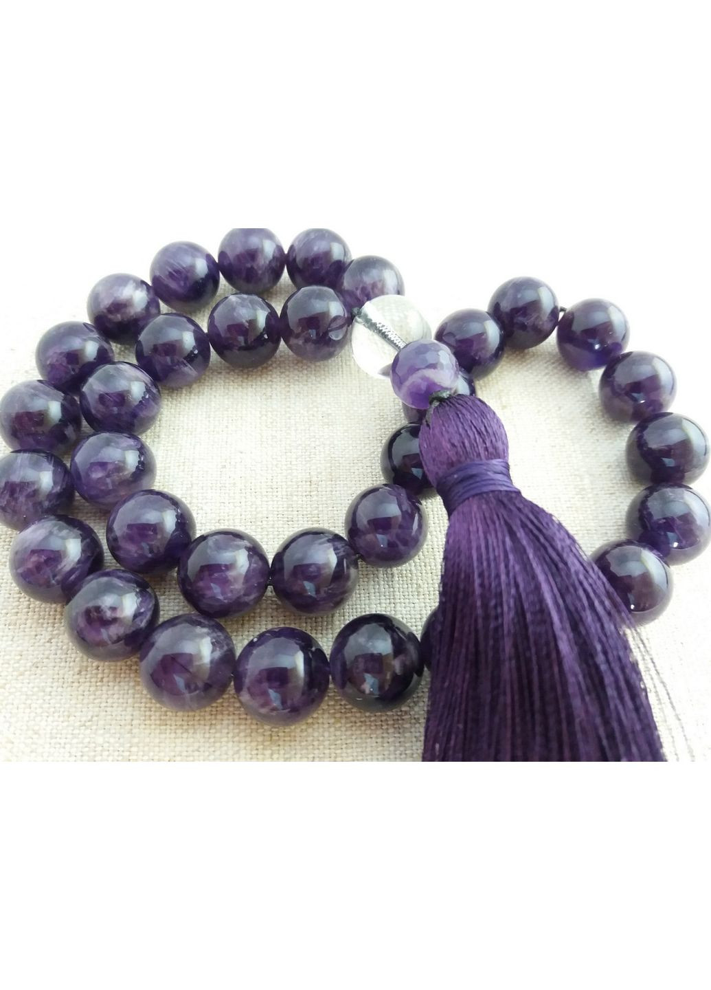 Чотки з натурального каменю Аметист 33 намистини без вузлів d 12мм No Brand (331293524)