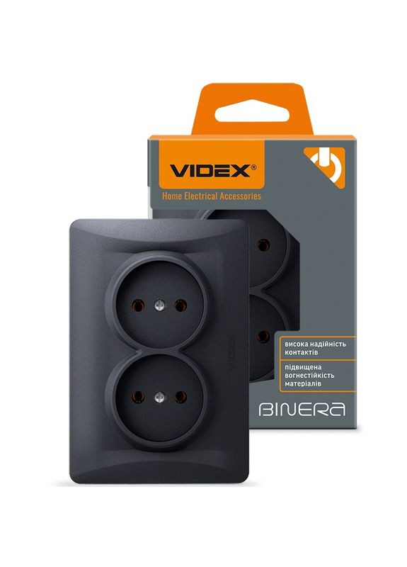 Двойная розетка с повышенной огнеупорностью BINERA VF-BNSK2-BG черный графит Videx (333338472)