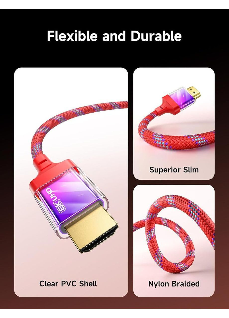 Кабель HDMI 2.1 slim, 48Gbps, 8K@60Hz, 4K@120Hz 1м, multicolored Jsaux (356455569)