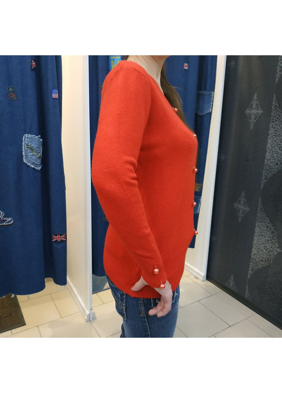 Красный демисезонный свитер женский теплый мыс v-образный вырез пуговицы m-l No Brand