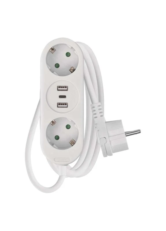 Сетевой удлинитель P0221U 2 розетки 1,5 м 1,5 мм² USB-A USB-C Emos (400047911)