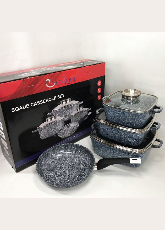 Набір з 3-х казанів з кришками та сковороди UN-5531 Гранітне антипригарне покриття Unique (346268415)