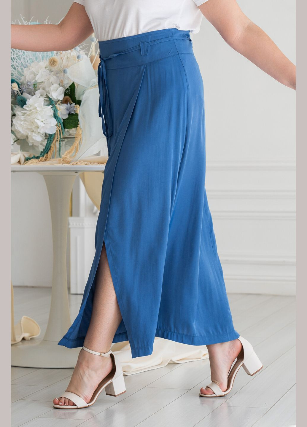 Спідниця максі прилеглого силуету із запахом та паском — довга спідниця зі штапель-твілу зі шльовками (Петра-максі СП03) RiMari (334894121)