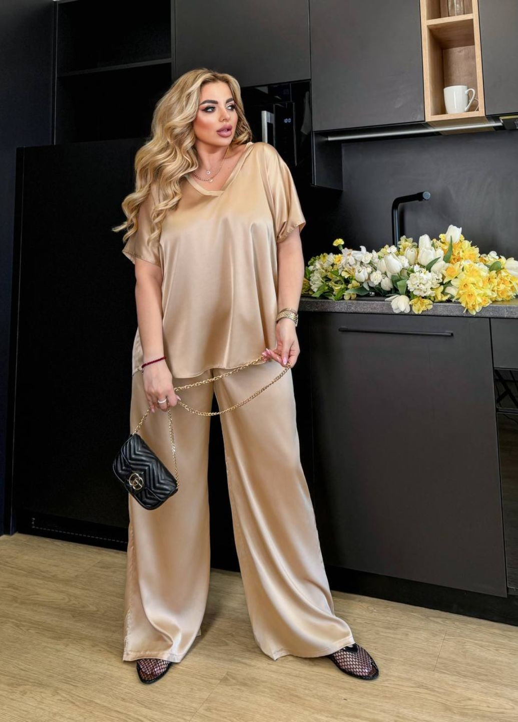 Шелковый костюм в стиле оверсайз Tik-Tak (369971307)