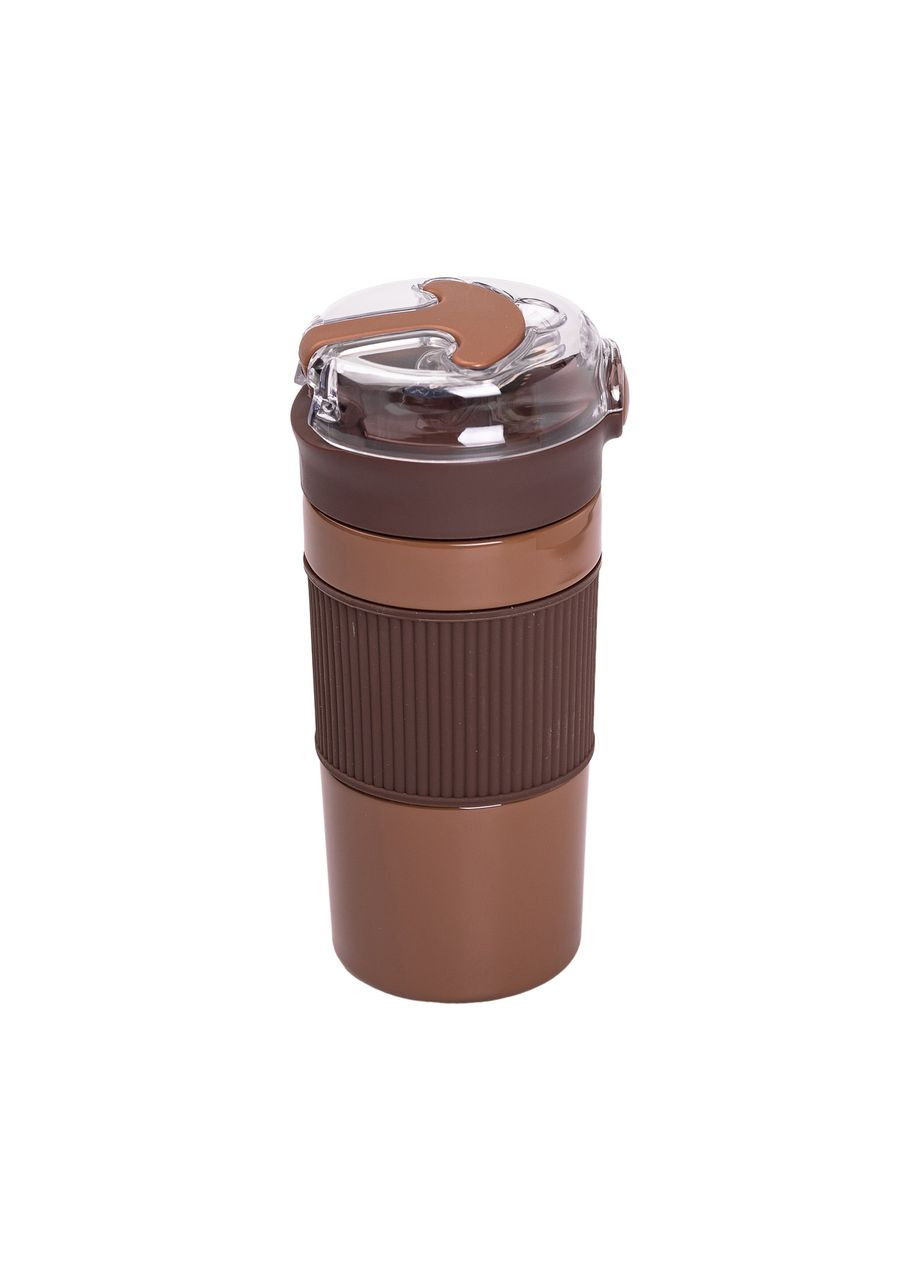 Термокружка з трубочкою 400 мл і кришкою на защіпці коричнева Yiwu (360454759)