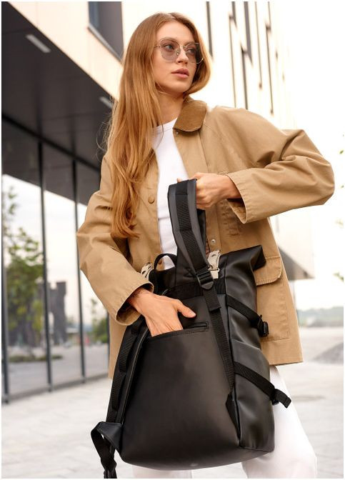 Жіночий рюкзак роллтоп з кишенею під ноутбук Чорний із сірим (4820301641) Sambag (361244755)