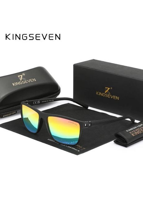 Мужские поляризационные солнцезащитные очки LC755 Black Rainbow KINGSEVEN (303401451)