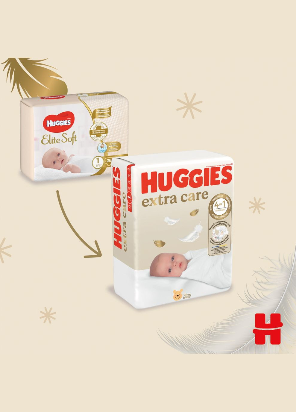 Підгузки на липучках Extra Care 1 (2-5 кг), 22 шт. Huggies (327223538)