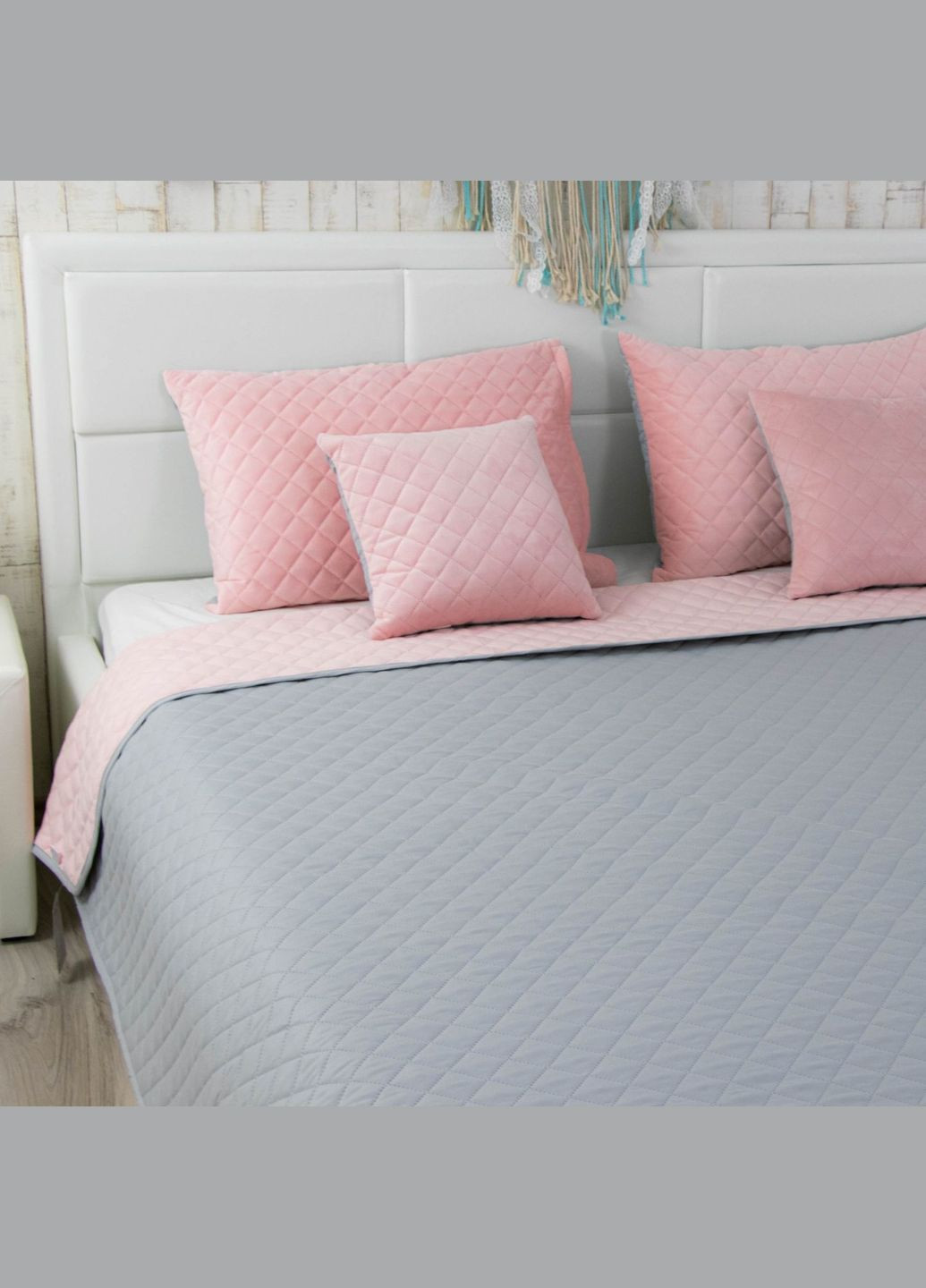 Покривало VeLour Pink and Grey ромб Руно 340.55_Pink and Grey ромб (325401063)