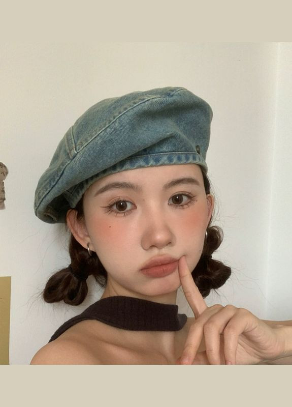 Широкий джинсовый берет голубой потертый на обхват головы 56 см No Brand (317041249)