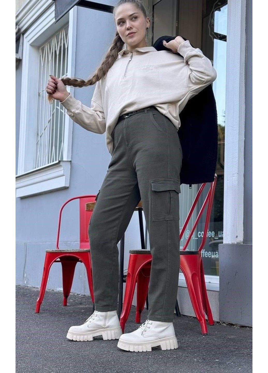 Штани карго жіночі на байці хаки Fudeyan (311600370)