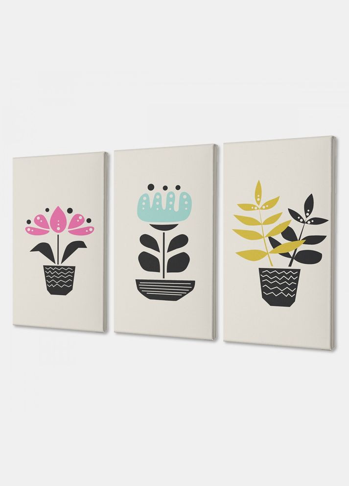 Модульная картина из трех частей Домашние цветы 96x60 см (MK311604) Malevich Store (333338965)