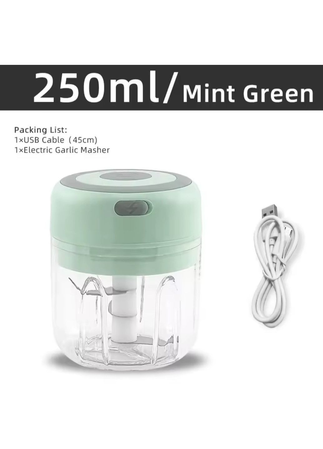 Мінібездротова електрична дробка для часнику, 250 мл, портативний подрібнювач, USB-зарядка No Brand (346068966)