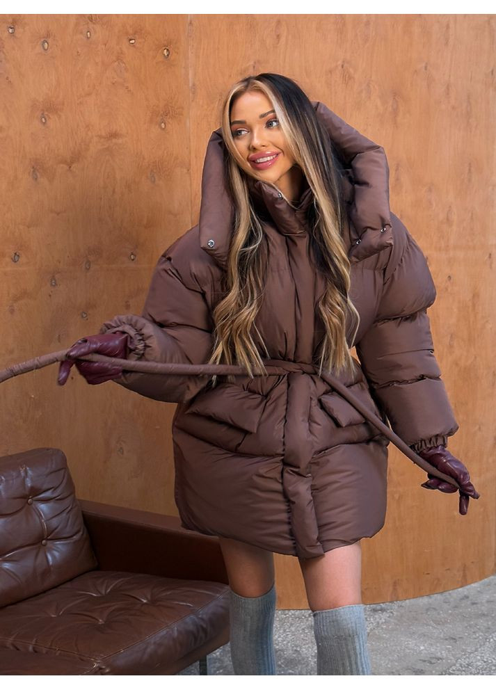 Коричнева зимня жіноча куртка prada з кишенями і капюшоном (mil590) milirud