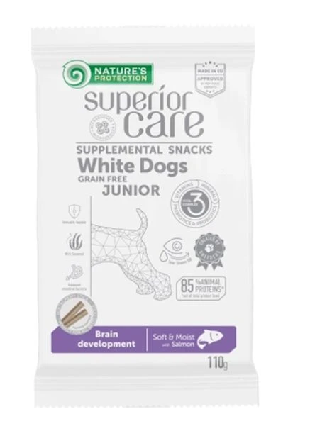 Лакомство для молодых собак с белой шерстью Superior Care White Dogs Brain Development с лососем, 110г Nature's Protection (380763212)