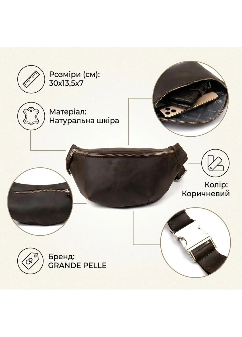 Бананка в матовой коже 11154 Коричневая Grande Pelle (391772457)