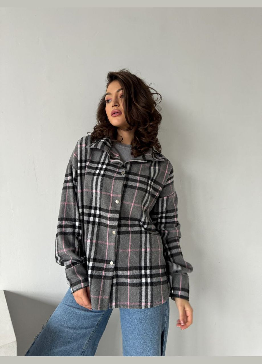 Серая кэжуал рубашка в клетку Elanzh с длинным рукавом