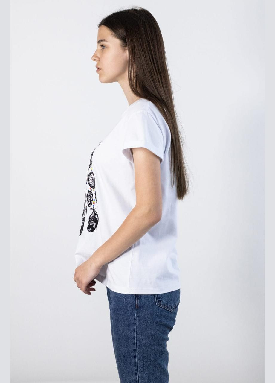 Белая всесезон футболка женская с вышивкой ловец снов белая mkмф70182-2 Modna KAZKA