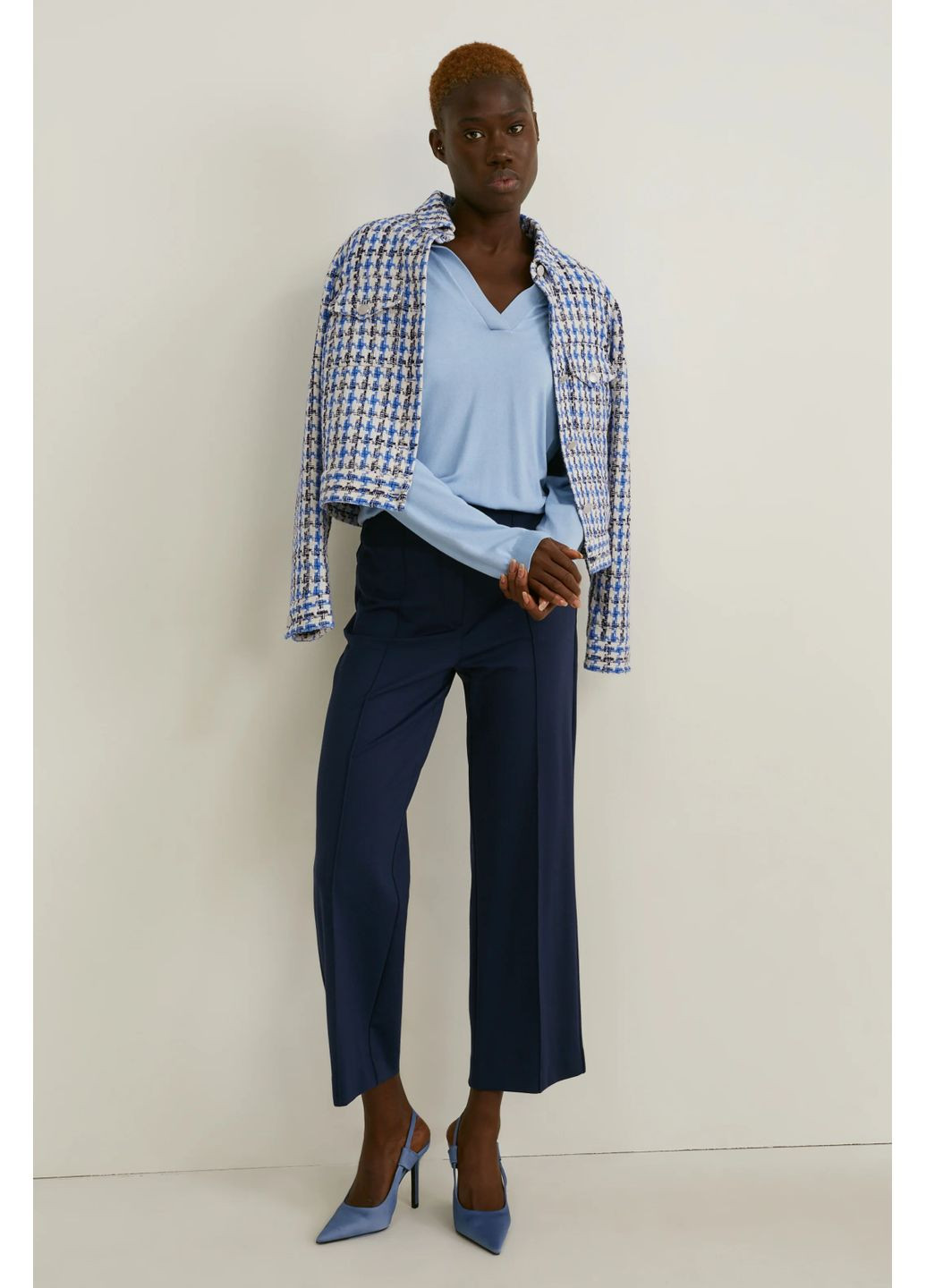 Голубой демисезонный джемпер-поло из вискозы C&A