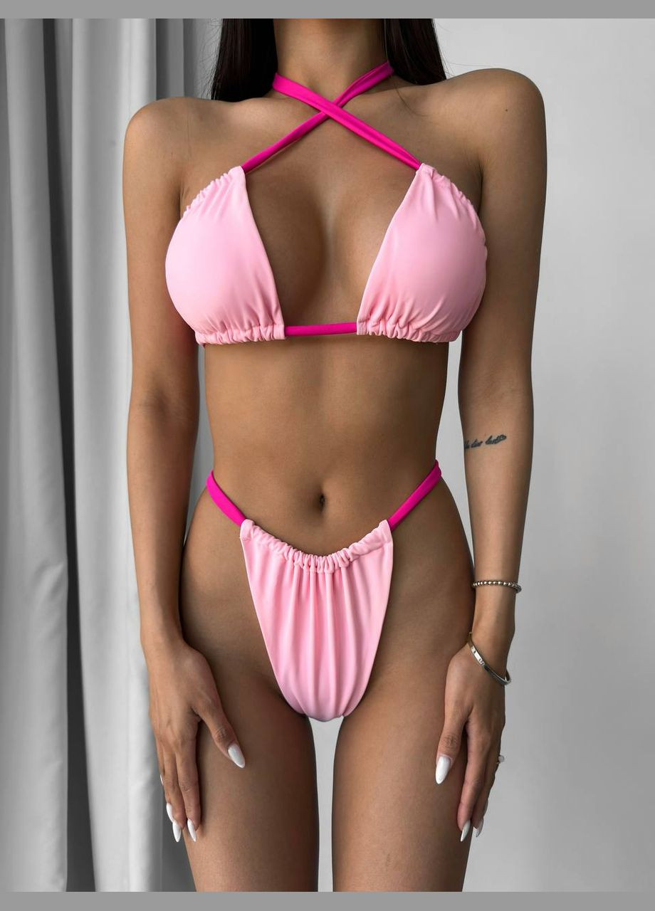 Розовый летний стильный нежный купальник раздельный Vakko