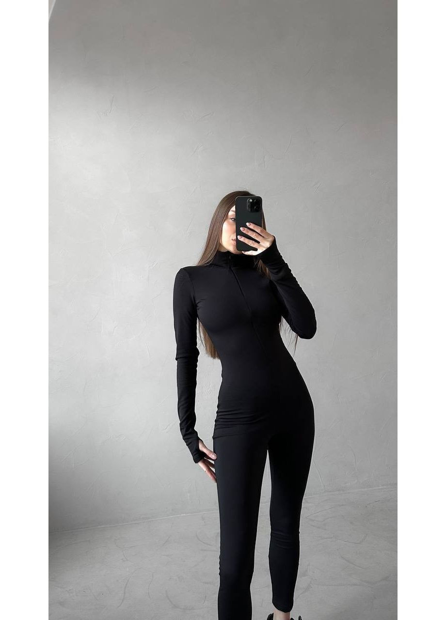 Базовый комбинезон с потайной молнией из микродайвинга, приталенный и эластичный. DK/DL Мода без кордонів комбинезон-брюки однотонный чёрный повседневный