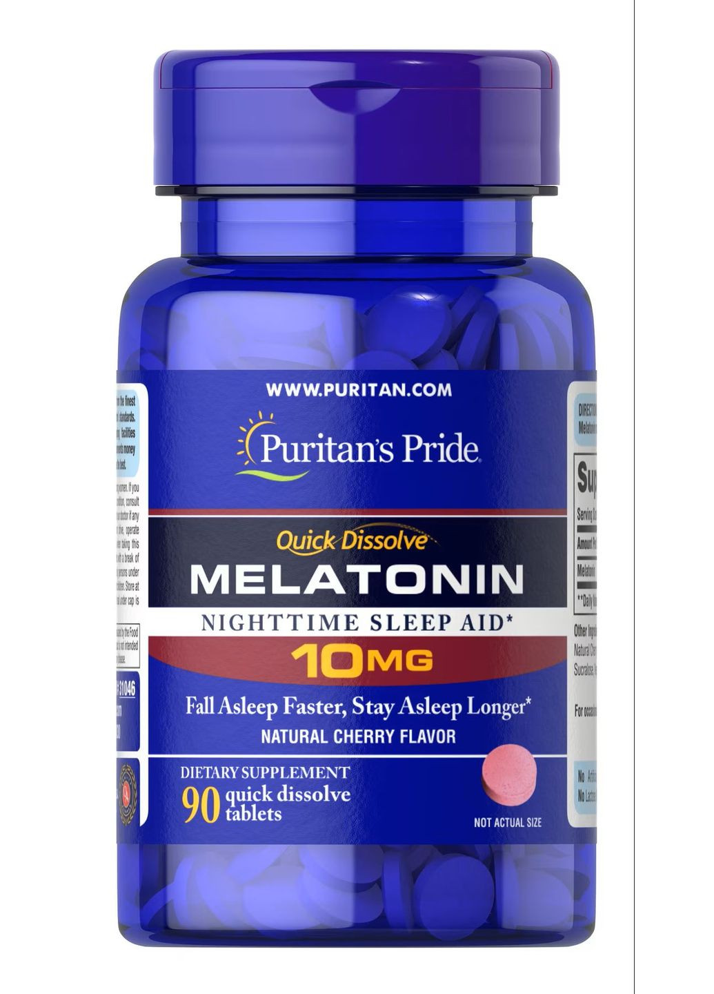 Мелатонин Puritan's Pride Melatonin 10 mg Quick Dissolve Cherry Flavor 90tabl Puritans Pride (292555730)