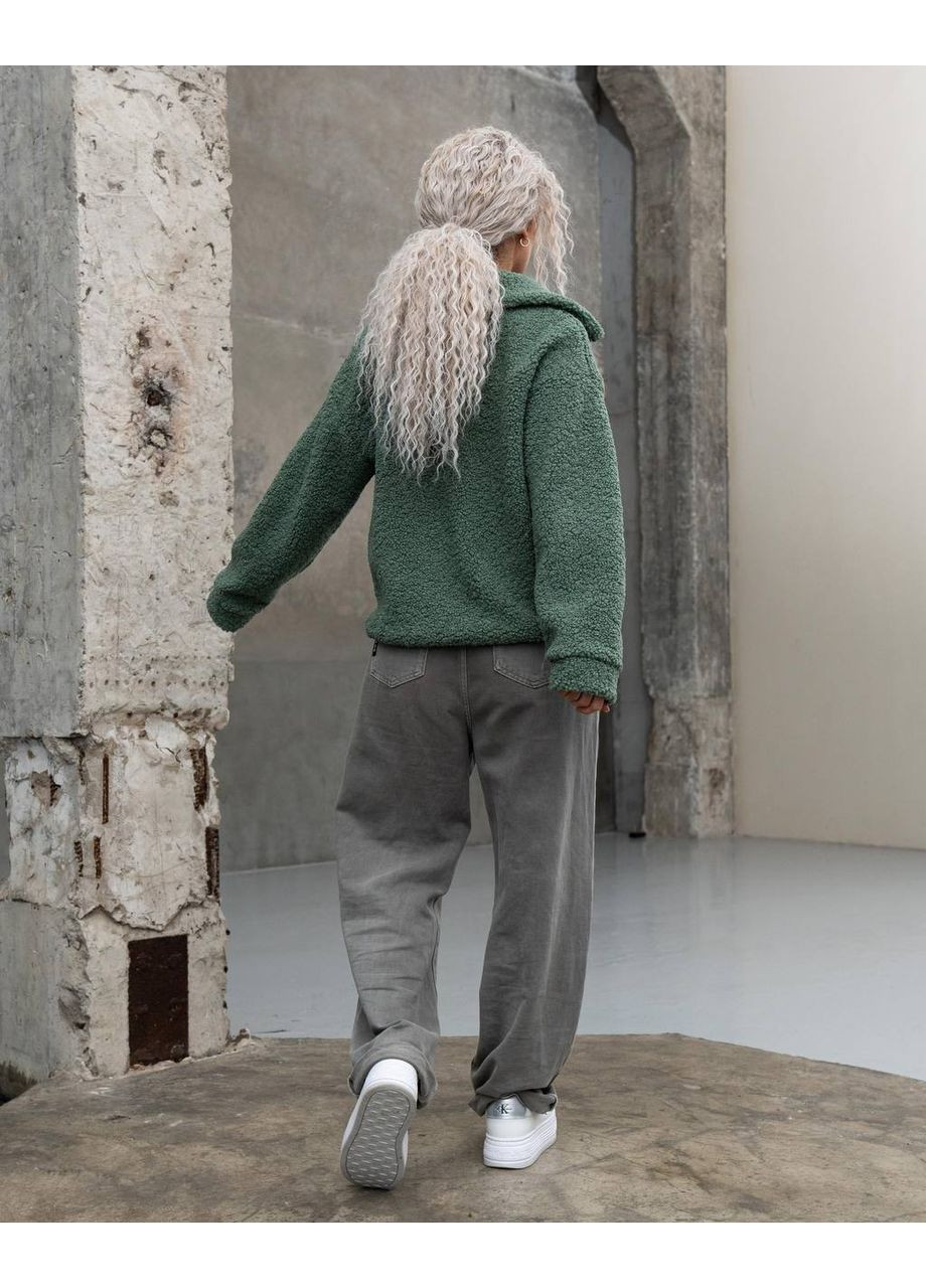 Оливковая демисезонная куртки в стиле zara с текстурной овчиной Україна