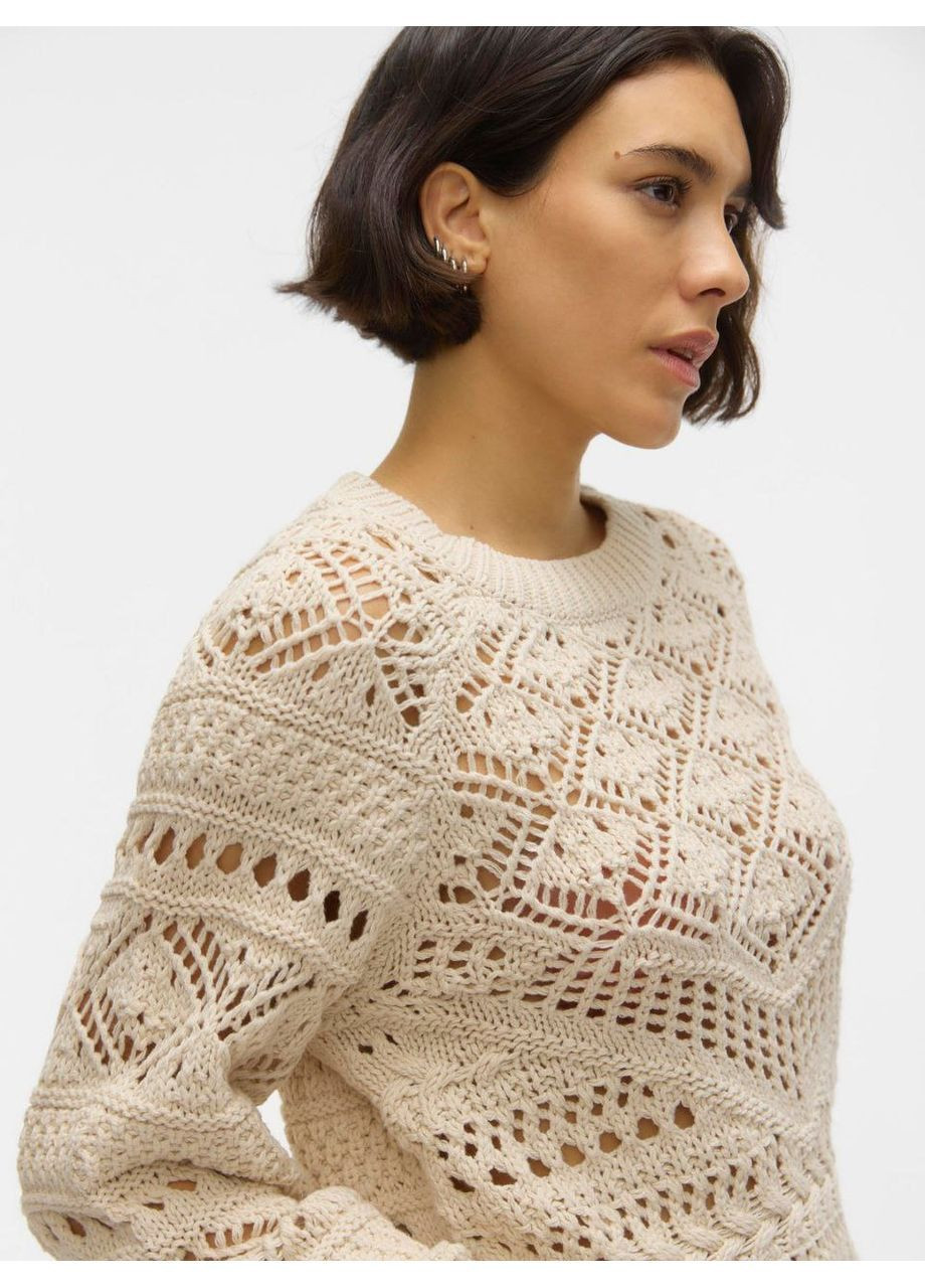 Молочний демісезонний джемпер ажурної вʼязки Vero Moda