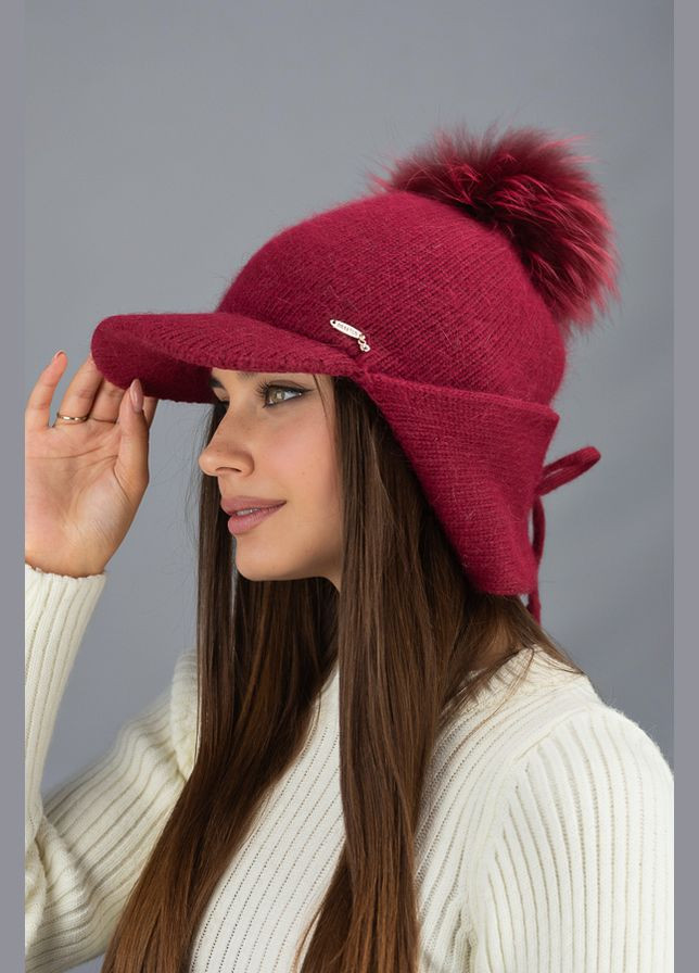 Жіноча в'язана вушанка з козирком та бубоном Альба Braxton (325403960)