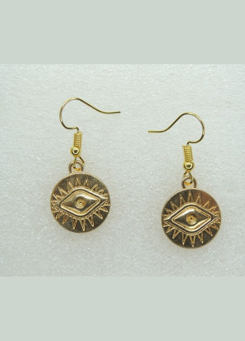 Серьги серьги крючок (петля) Глаз Ра эмаль 3.5 см золотистые длинные серьги Liresmina Jewelry (285110901)