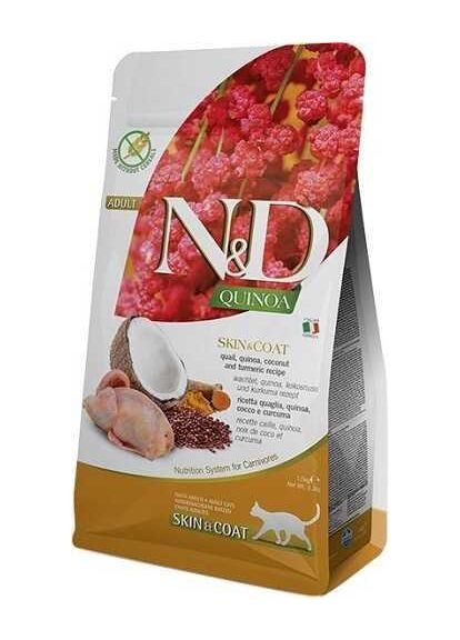 Беззерновой корм Quinoa Cat Adult Skin & Coat Quail для кошек, с перепелом и киноа, 300 г Farmina (360543993)