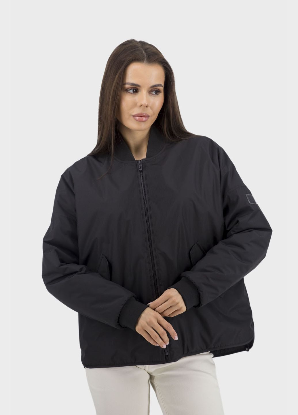 Черная демисезонная женский оверсайз бомбер, thinsulate, короткий, v-вырез (, ), 47052 Stella Polare